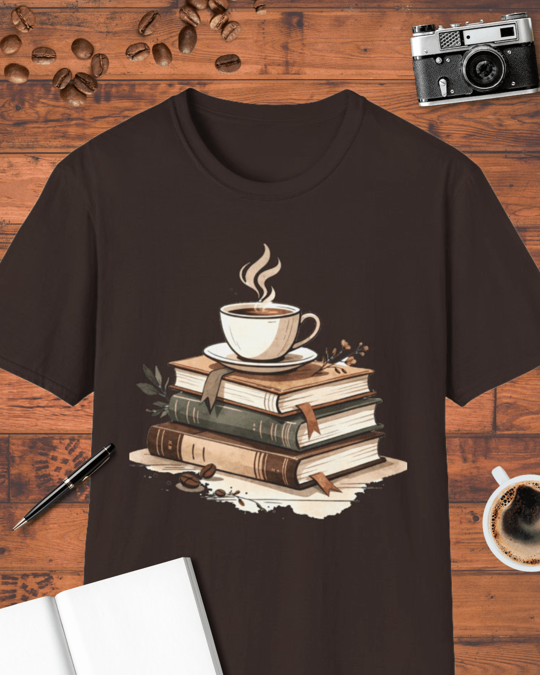Coffee & Stacked Books T-Shirt