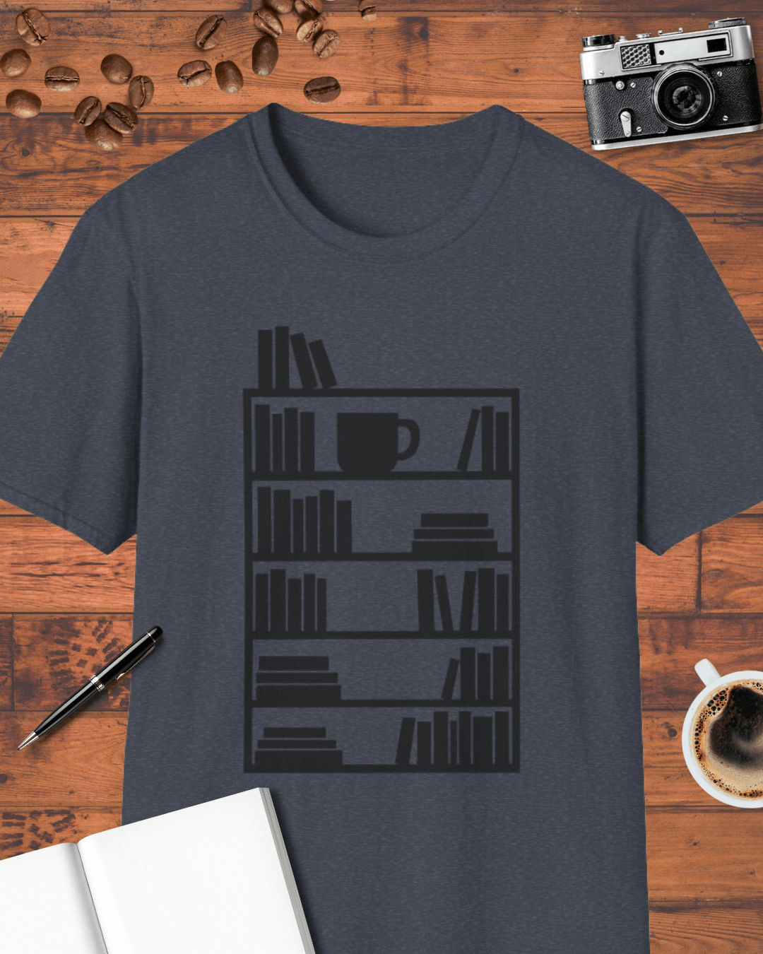 Bookshelf & Coffee Cup T-Shirt