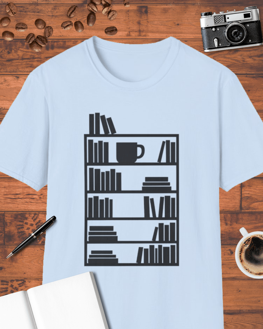 Bookshelf & Coffee Cup T-Shirt