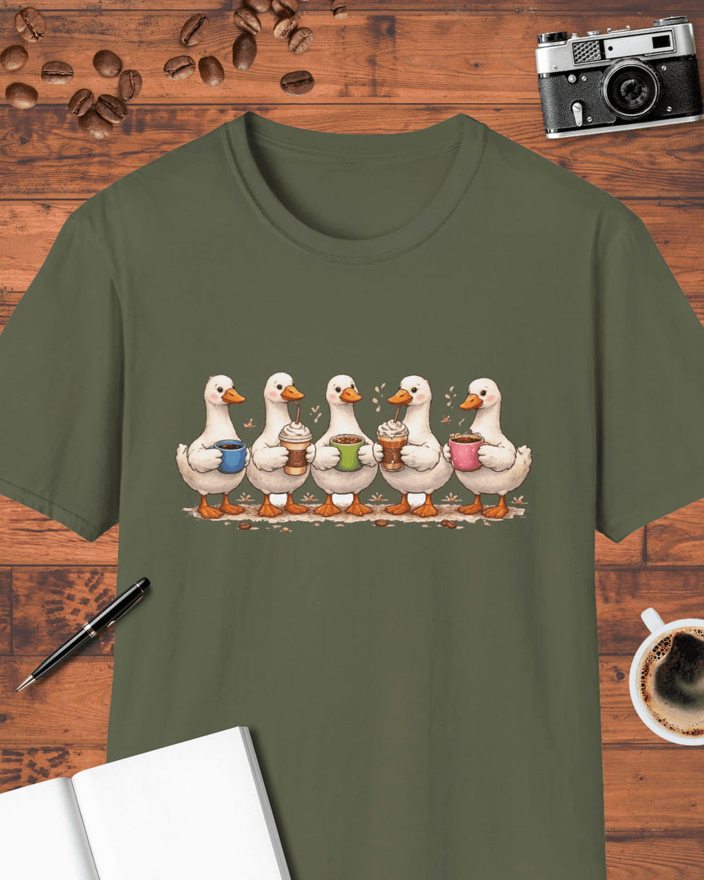 Five Geese Drinking Coffee T-Shirt