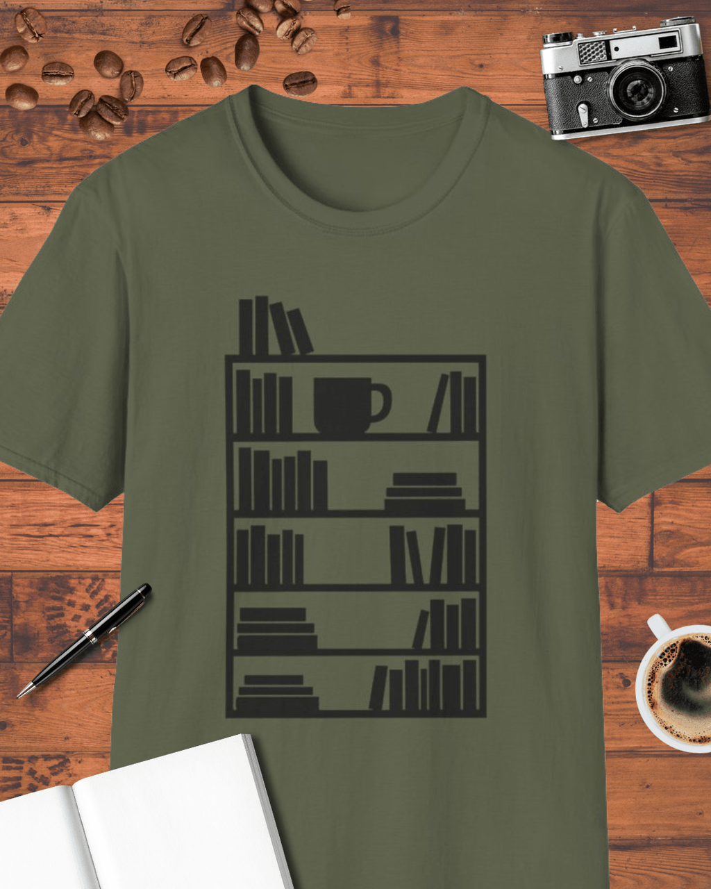 Bookshelf & Coffee Cup T-Shirt
