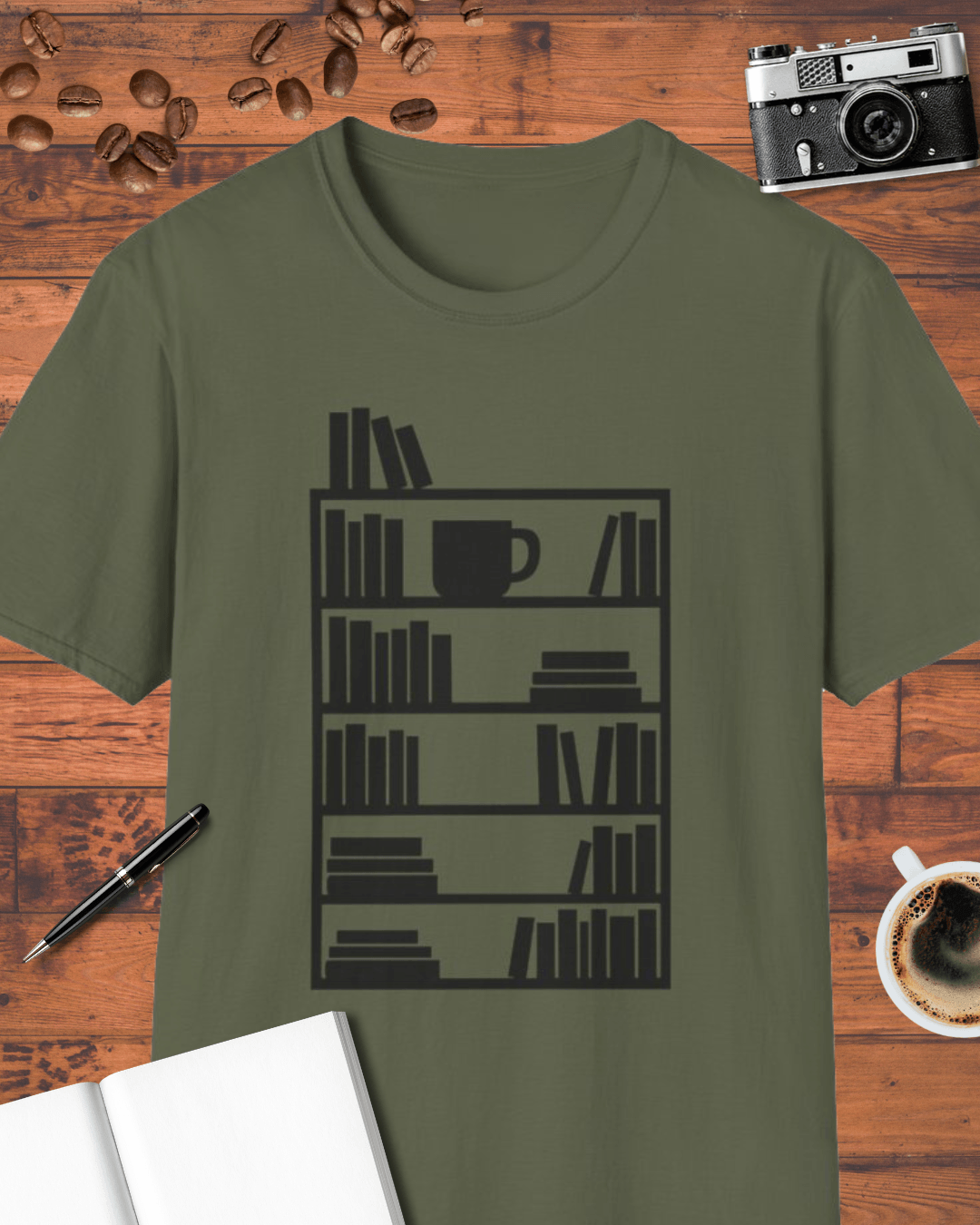 Bookshelf & Coffee Cup T-Shirt