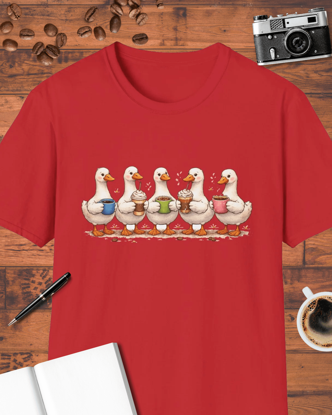 Five Geese Drinking Coffee T-Shirt