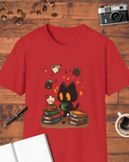 Cute Coffee Cat & Books T-Shirt
