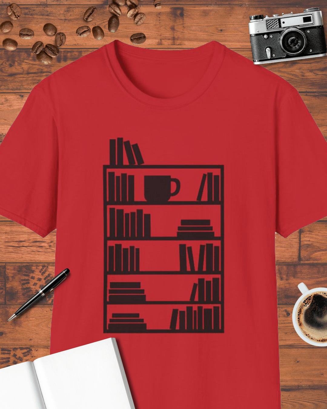 Bookshelf & Coffee Cup T-Shirt