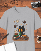 Cute Coffee Cat & Books T-Shirt