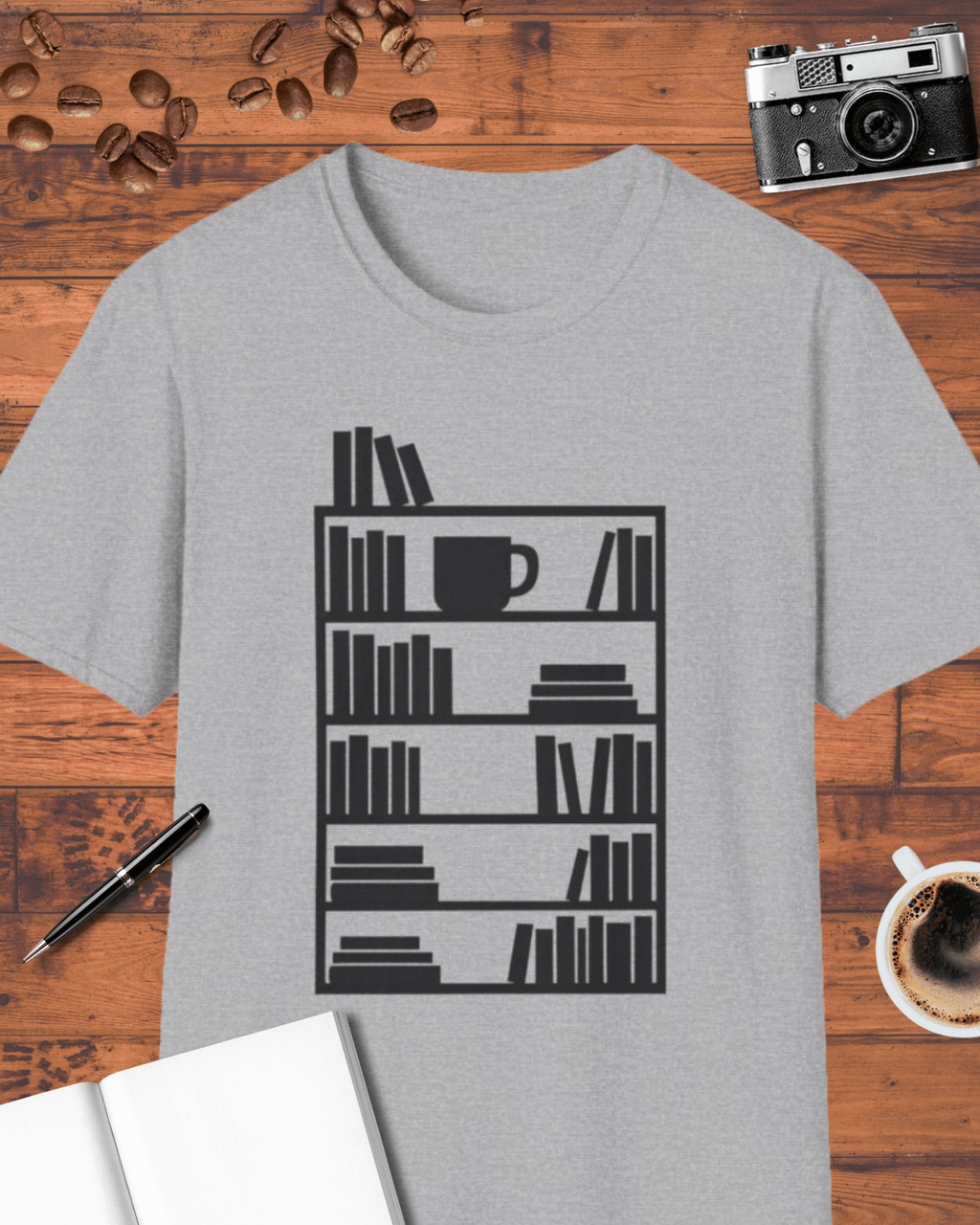 Bookshelf & Coffee Cup T-Shirt
