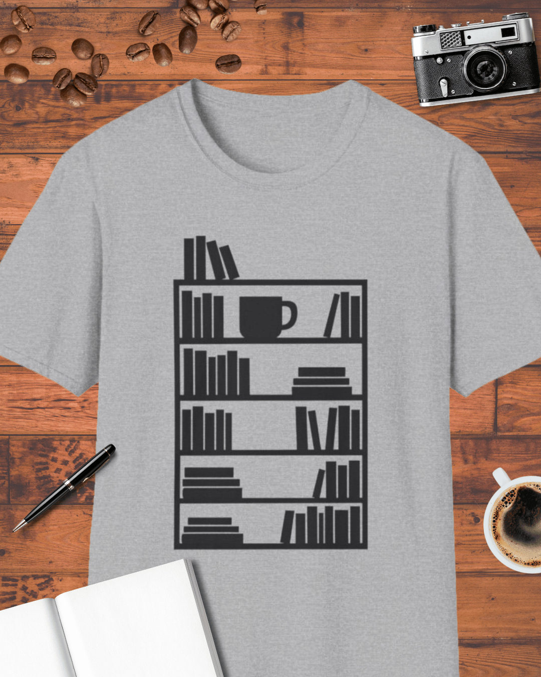 Bookshelf & Coffee Cup T-Shirt