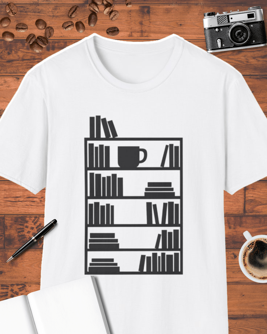 Bookshelf & Coffee Cup T-Shirt
