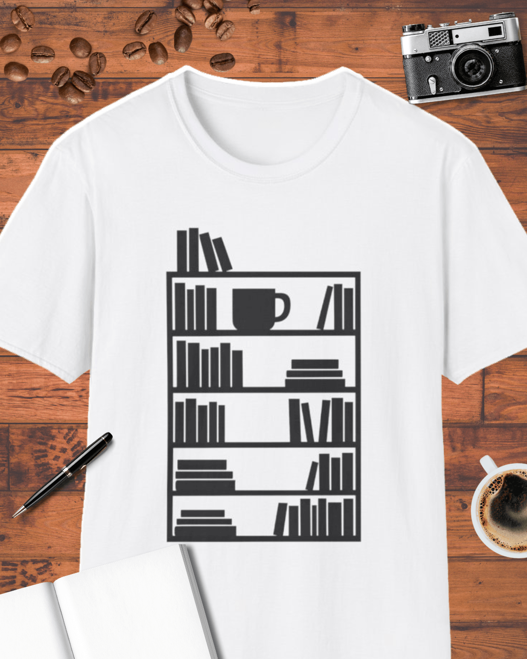 Bookshelf & Coffee Cup T-Shirt