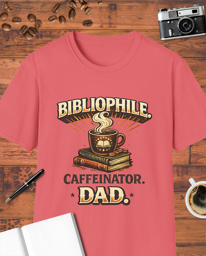 Bibliophile Caffeinator Dad T-Shirt