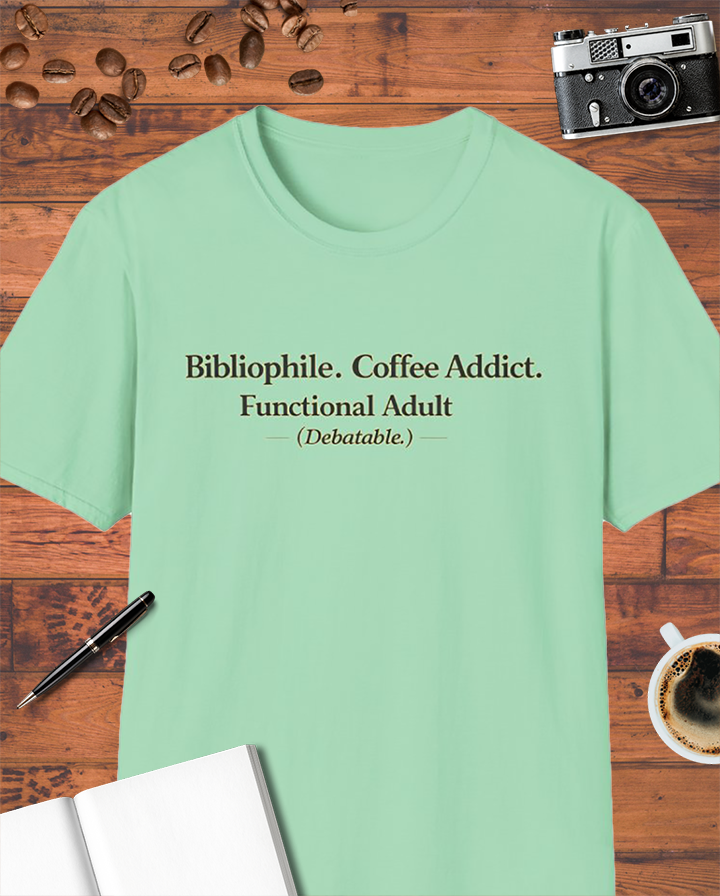 Bibliophile. Coffee Addict. Functional Adult (Debatable.) T-Shirt