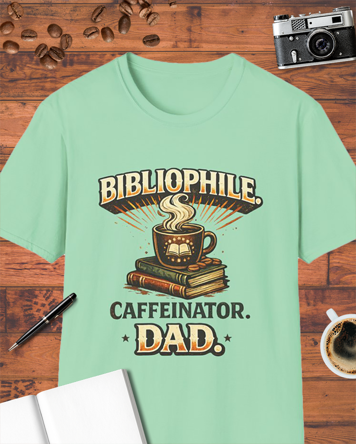 Bibliophile Caffeinator Dad T-Shirt