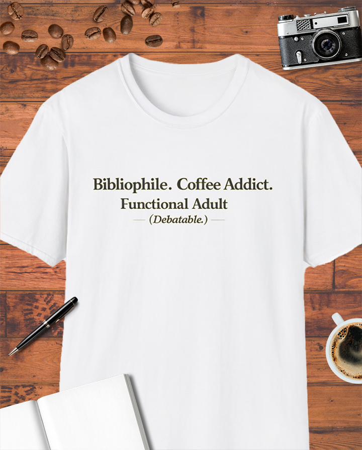 Bibliophile. Coffee Addict. Functional Adult (Debatable.) T-Shirt
