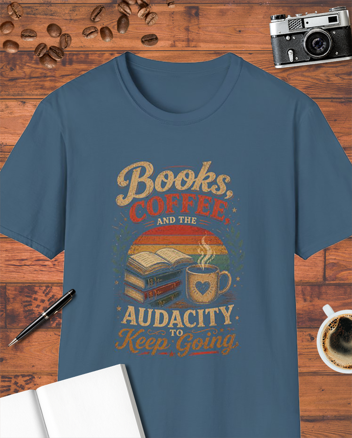 Books, Coffee, and the Audacity to Keep Going T-Shirt