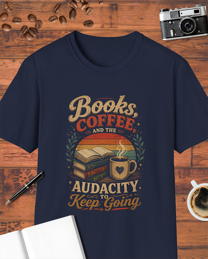 Books, Coffee, and the Audacity to Keep Going T-Shirt