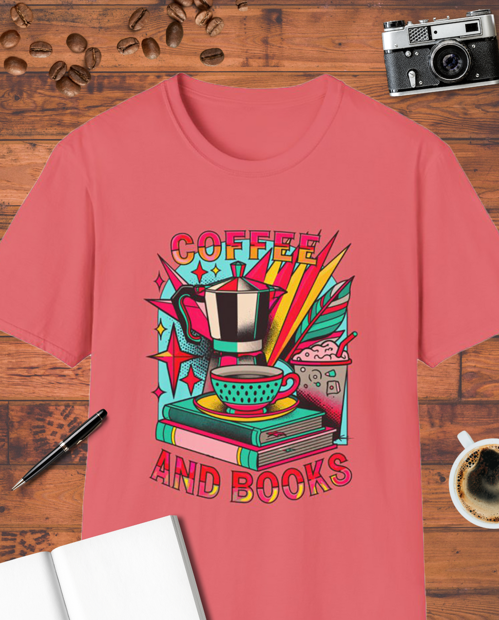 Coffee and Books Moka Pot T-Shirt