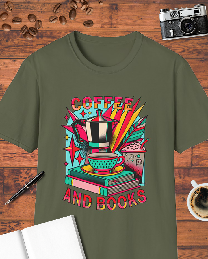Coffee and Books Moka Pot T-Shirt