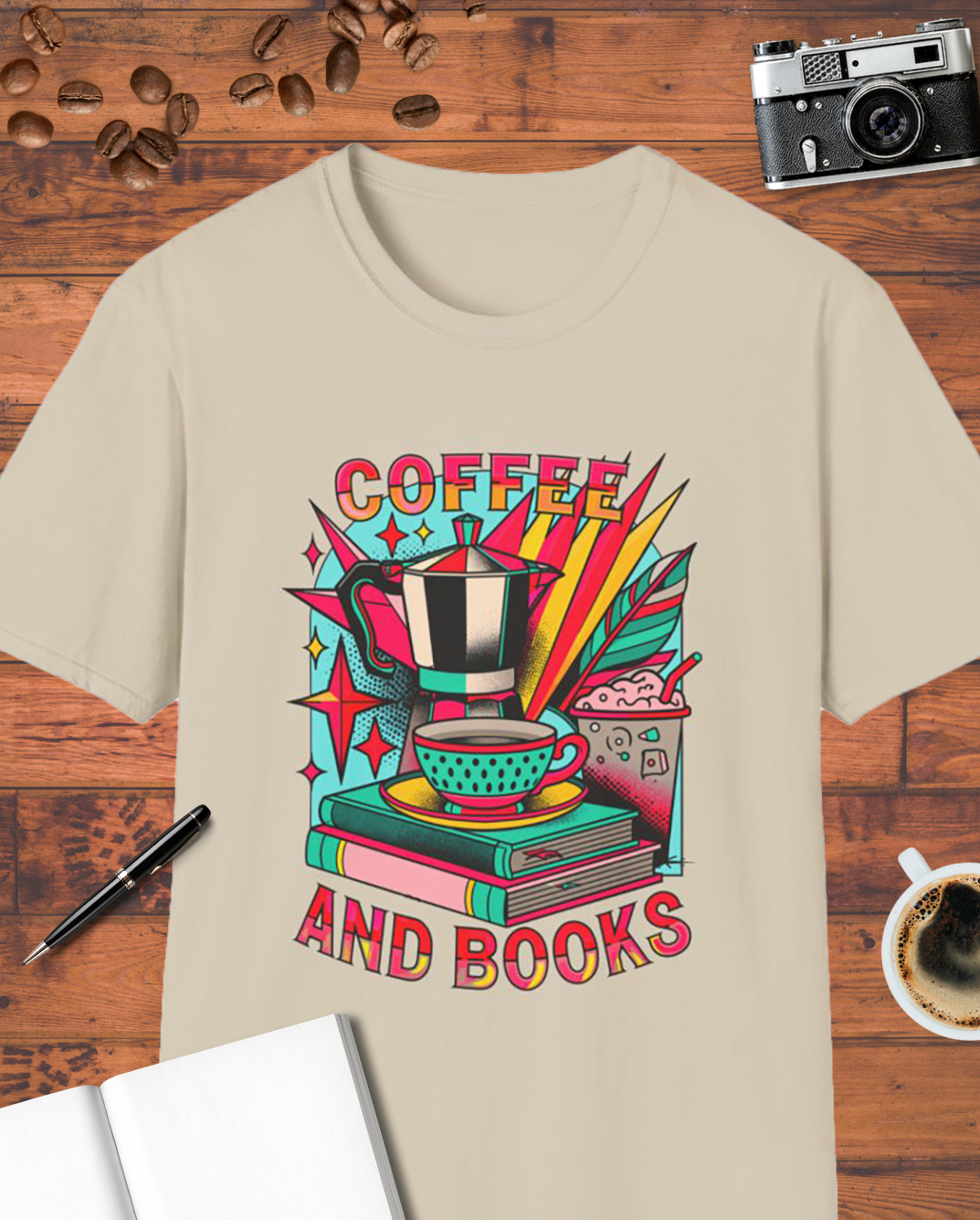 Coffee and Books Moka Pot T-Shirt