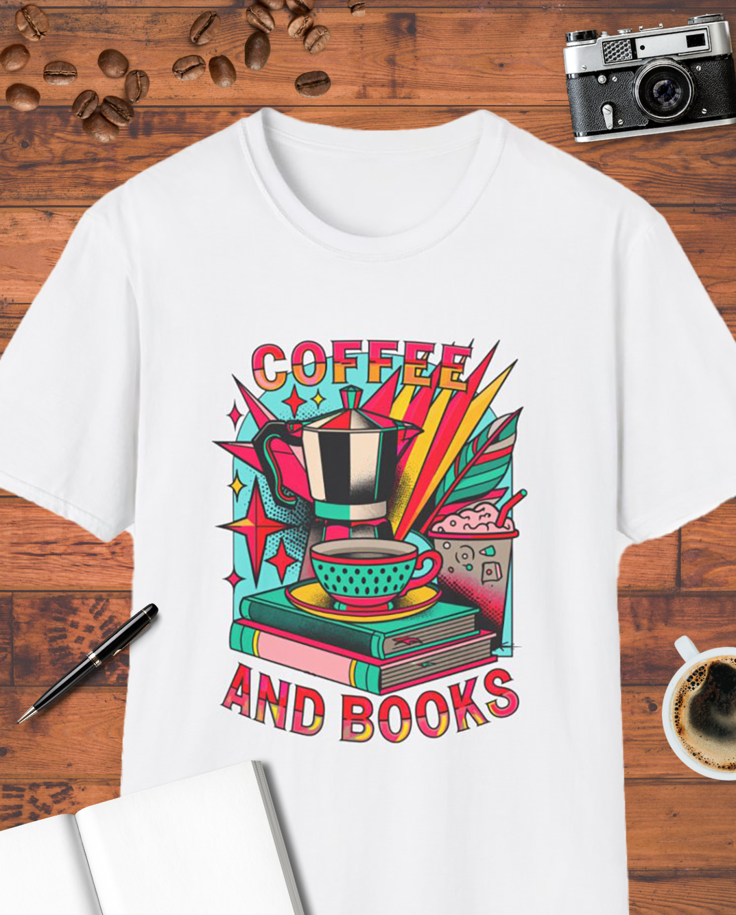 Coffee and Books Moka Pot T-Shirt