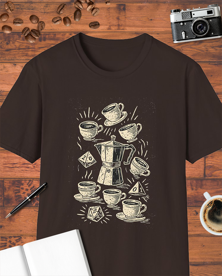 Coffee RPG Dice Gamer Moka Pot T-Shirt