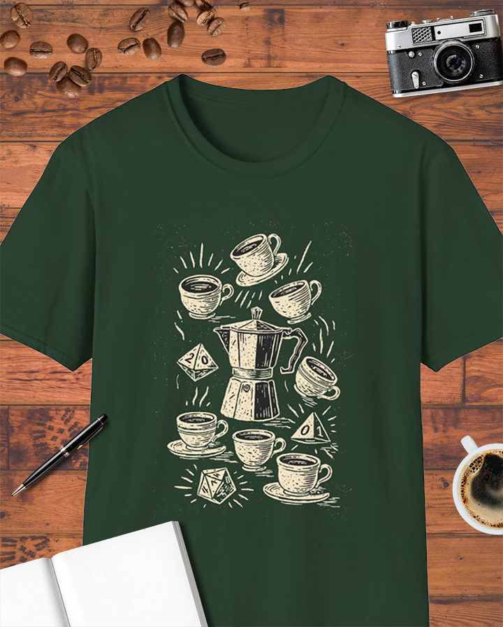 Coffee RPG Dice Gamer Moka Pot T-Shirt