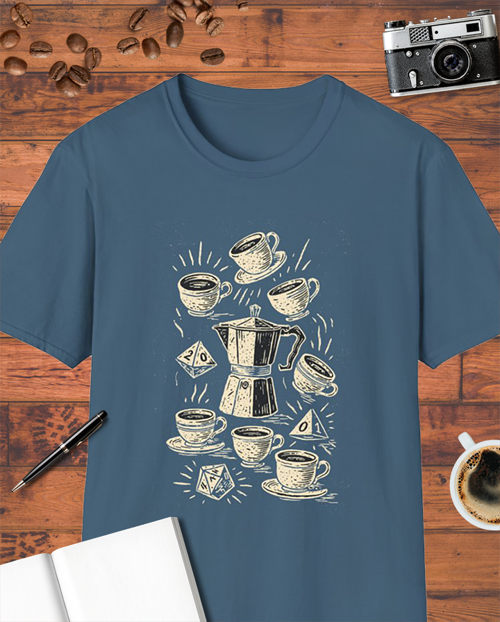 Coffee RPG Dice Gamer Moka Pot T-Shirt