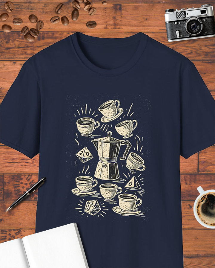 Coffee RPG Dice Gamer Moka Pot T-Shirt