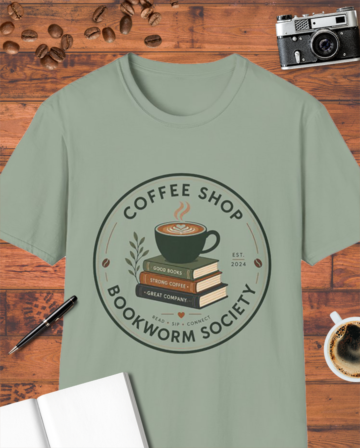 Coffee Shop Bookworm Society T-Shirt