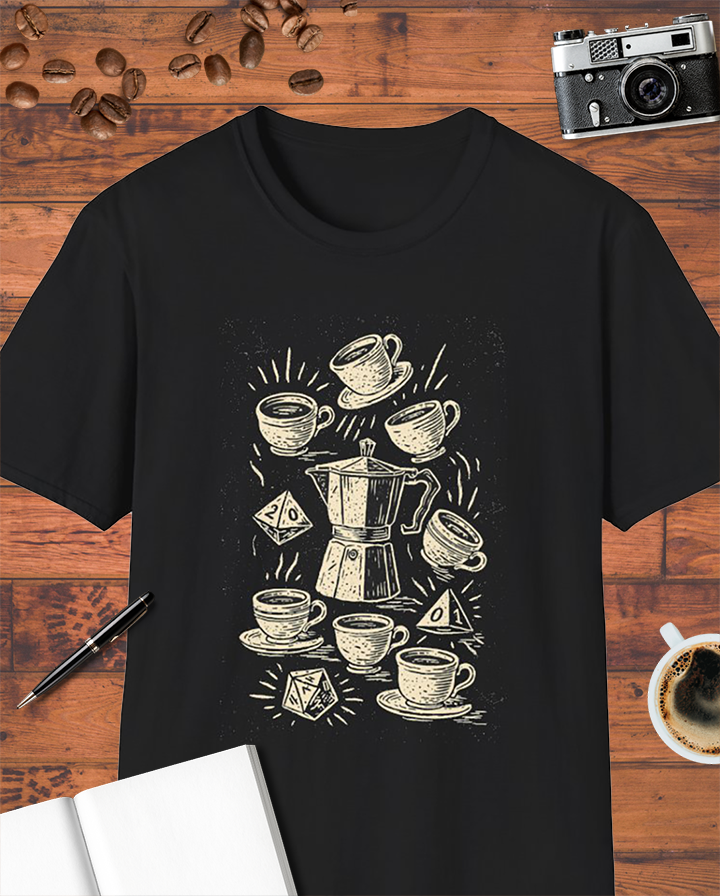 Coffee RPG Dice Gamer Moka Pot T-Shirt