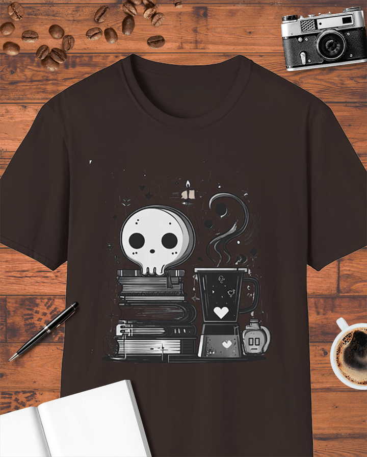Cute Skull Book Coffee T-Shirt
