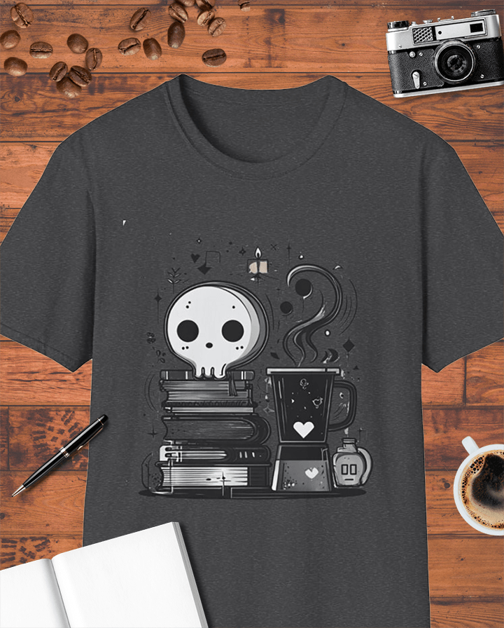 Cute Skull Book Coffee T-Shirt