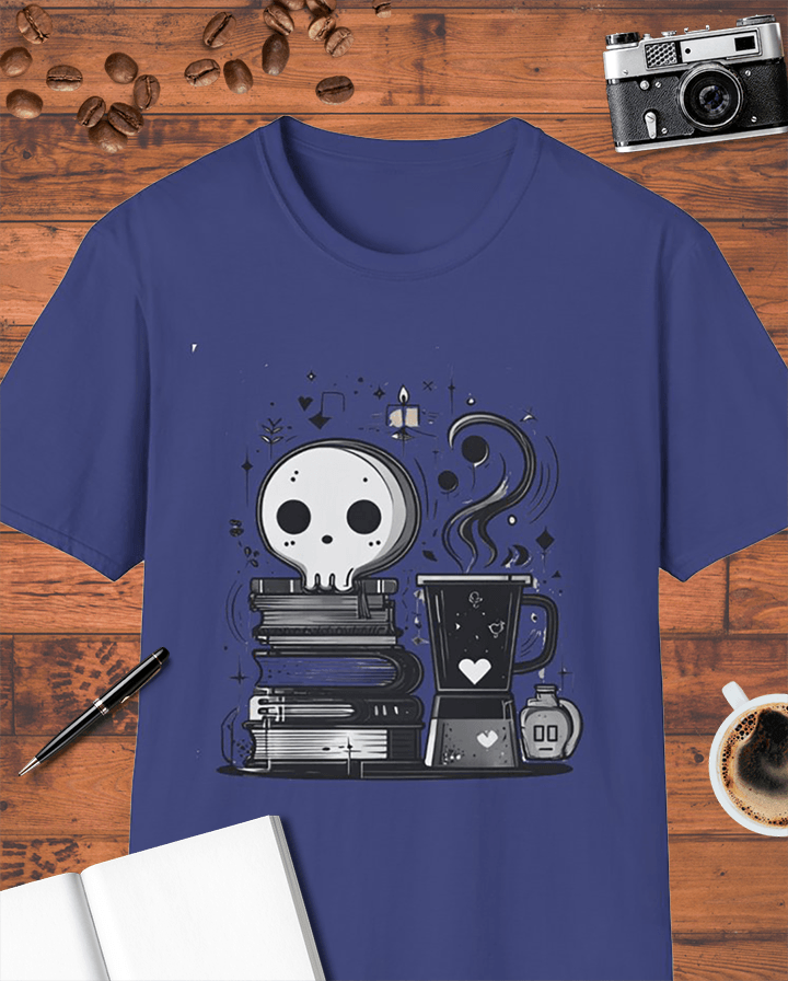 Cute Skull Book Coffee T-Shirt