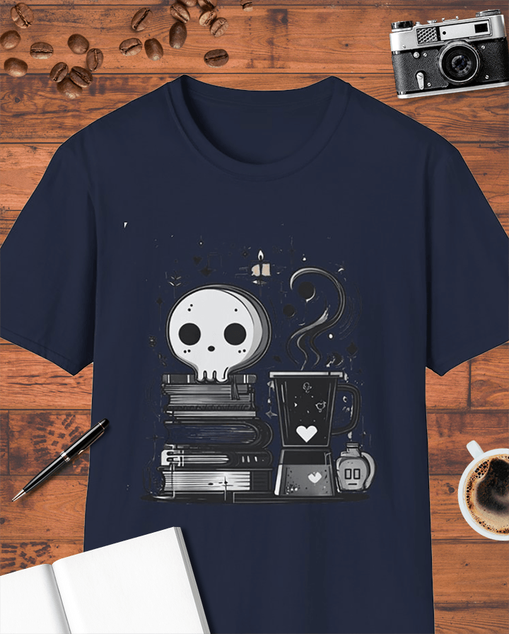Cute Skull Book Coffee T-Shirt