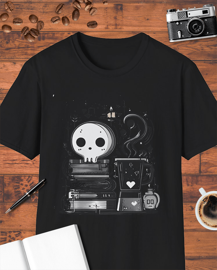 Cute Skull Book Coffee T-Shirt