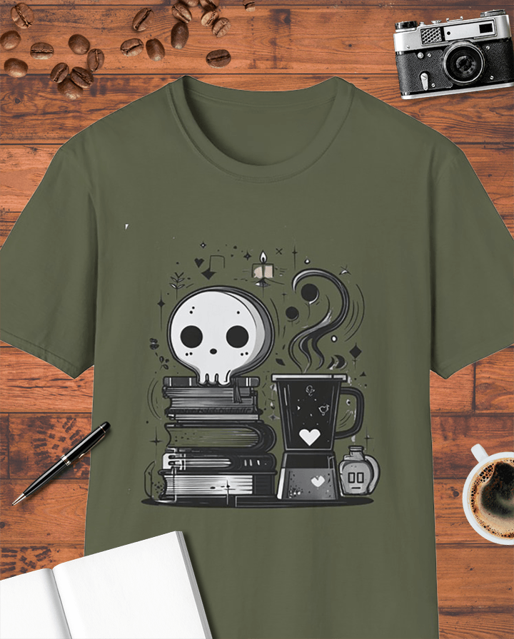Cute Skull Book Coffee T-Shirt
