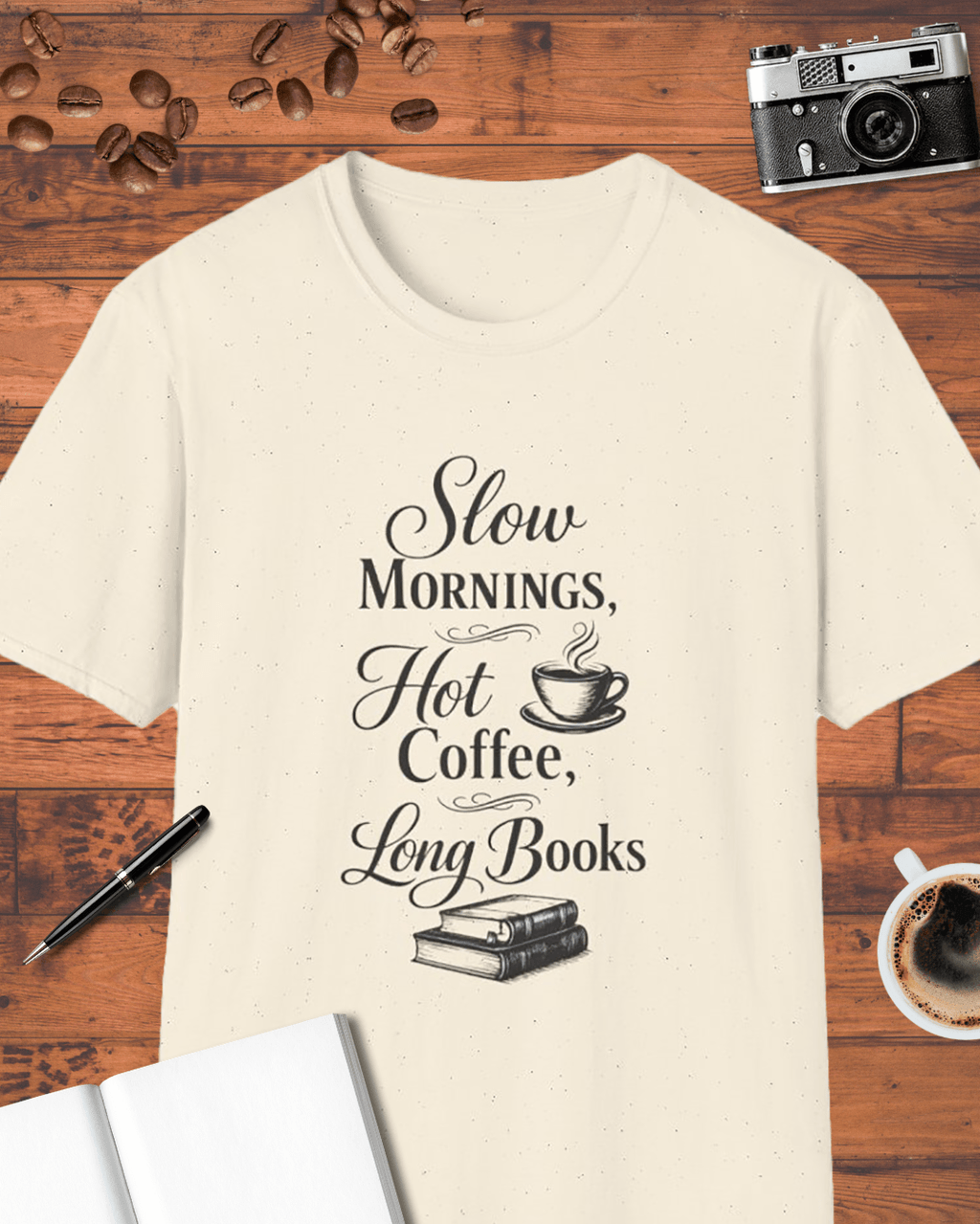 Slow Mornings Hot Coffee Long Books T-Shirt