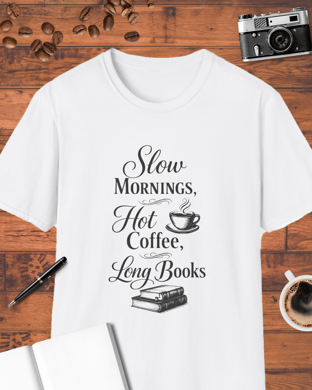 Slow Mornings Hot Coffee Long Books T-Shirt