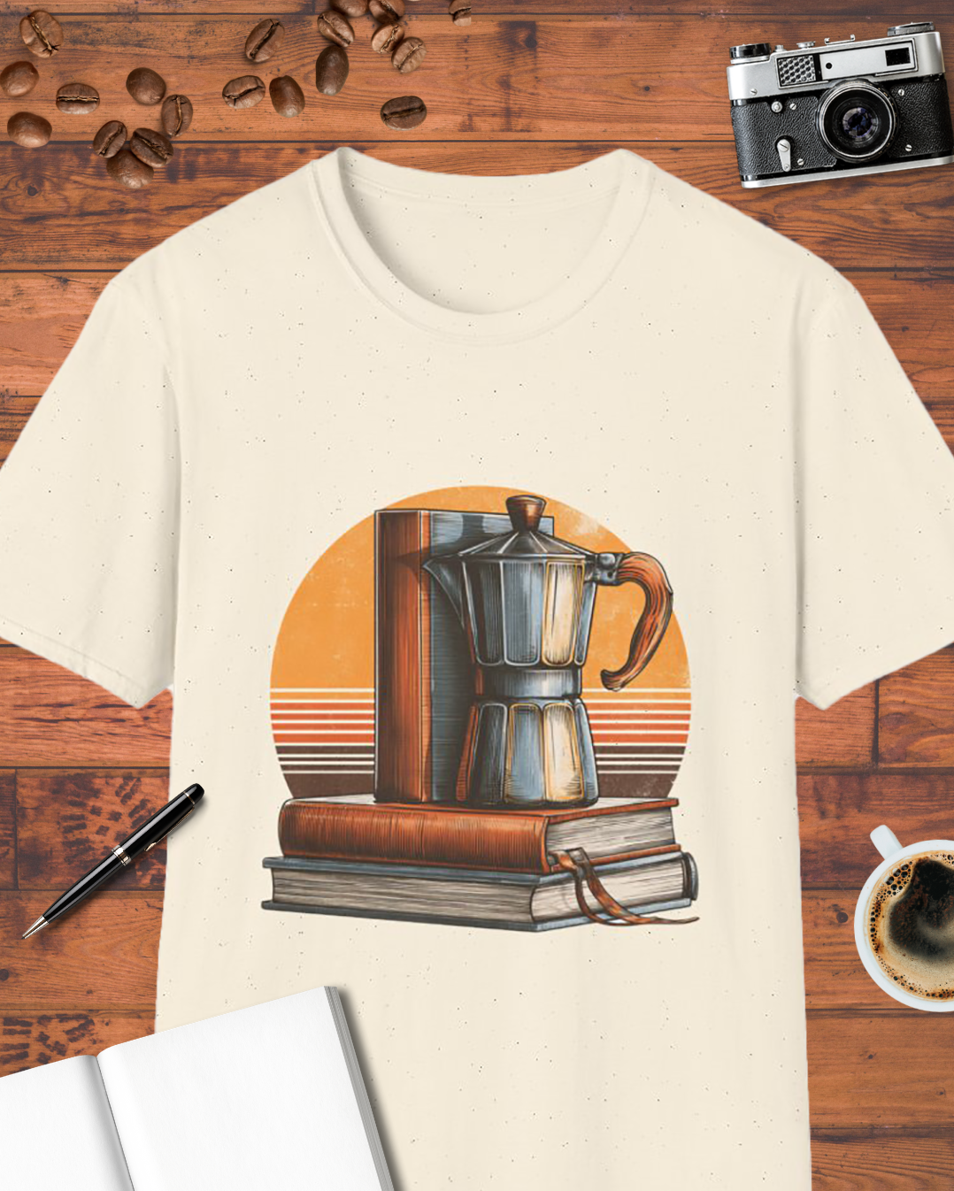 Vintage Moka Pot & Books T-Shirt