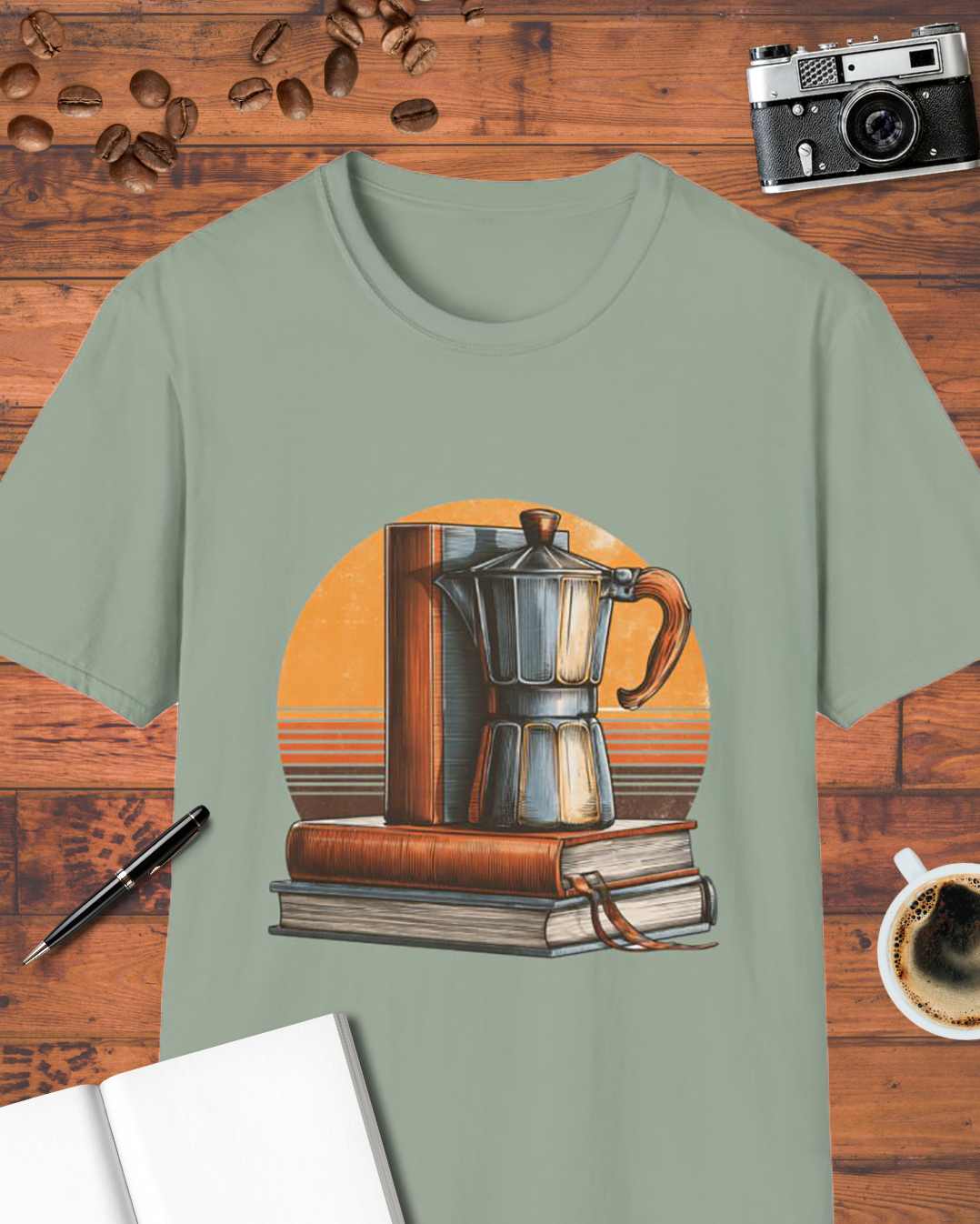 Vintage Moka Pot & Books T-Shirt