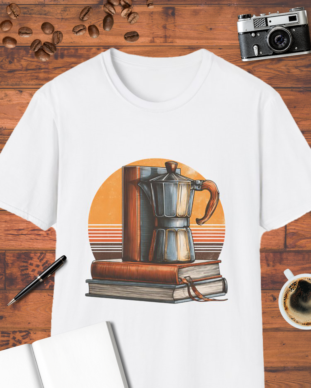 Vintage Moka Pot & Books T-Shirt